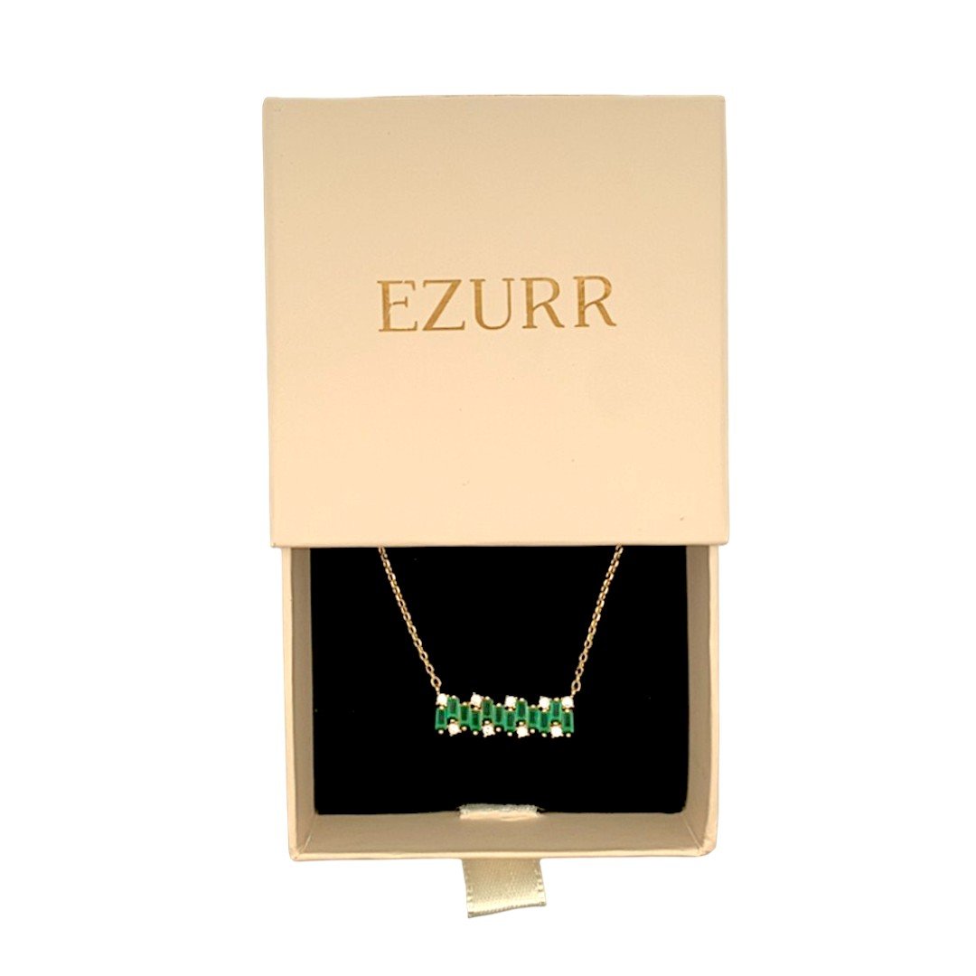 Green Baguette Bar Pendant Chain (Pure Silver) - Gold